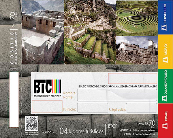 Boleto Turístico Parcial Valle Sagrado de los Incas